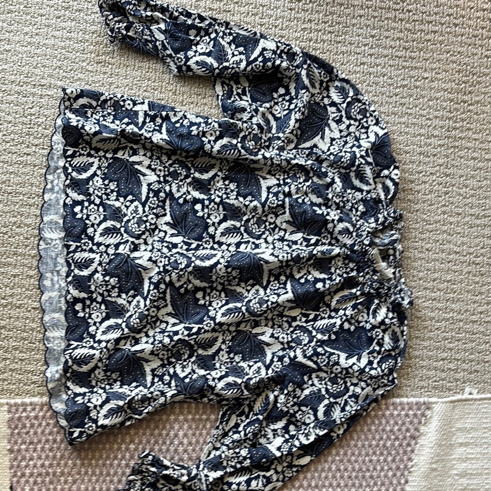 Floral Navy Blue and White Blouse